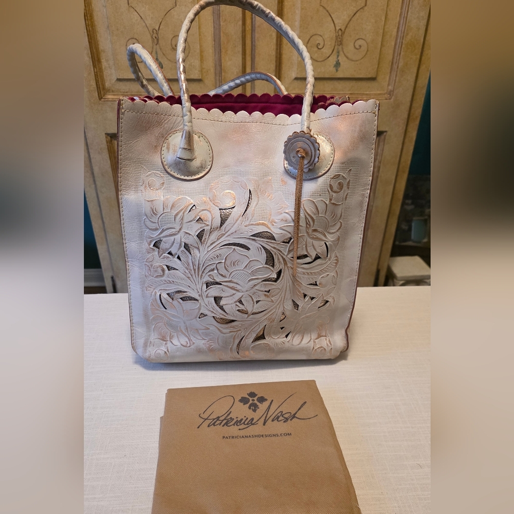 Patricia Nash Cream Vintage Embossed Tote